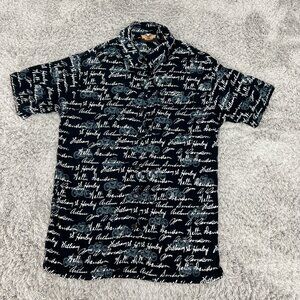 Harley Davidson Shirt Womens Small Black Short Sleeve Button Up AOP Pocket
